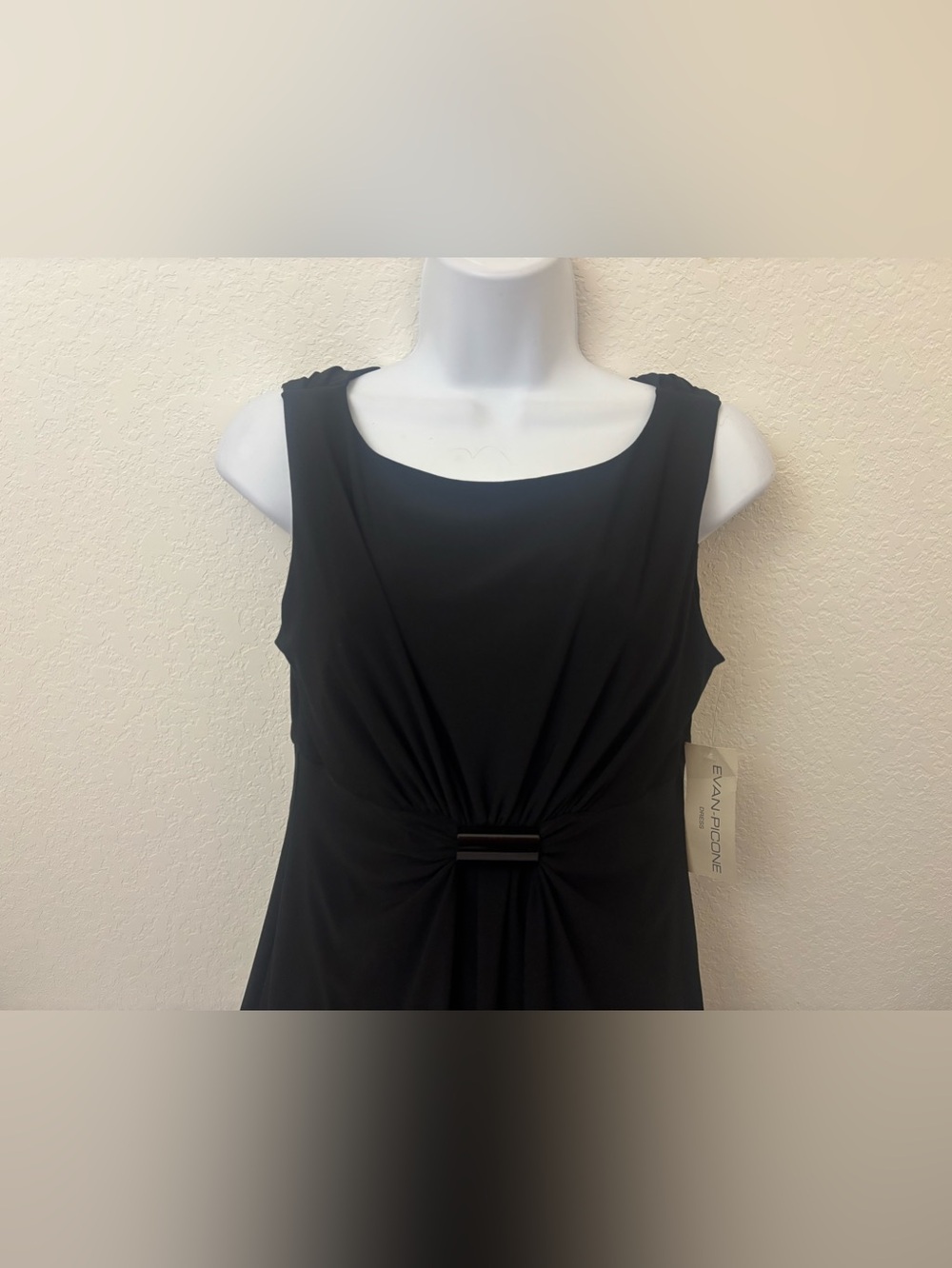 Evan Picone Dress Sz 6 Black Sheath Dress Front Knot Stretch Sleeveless Lined - Picture 2 of 6